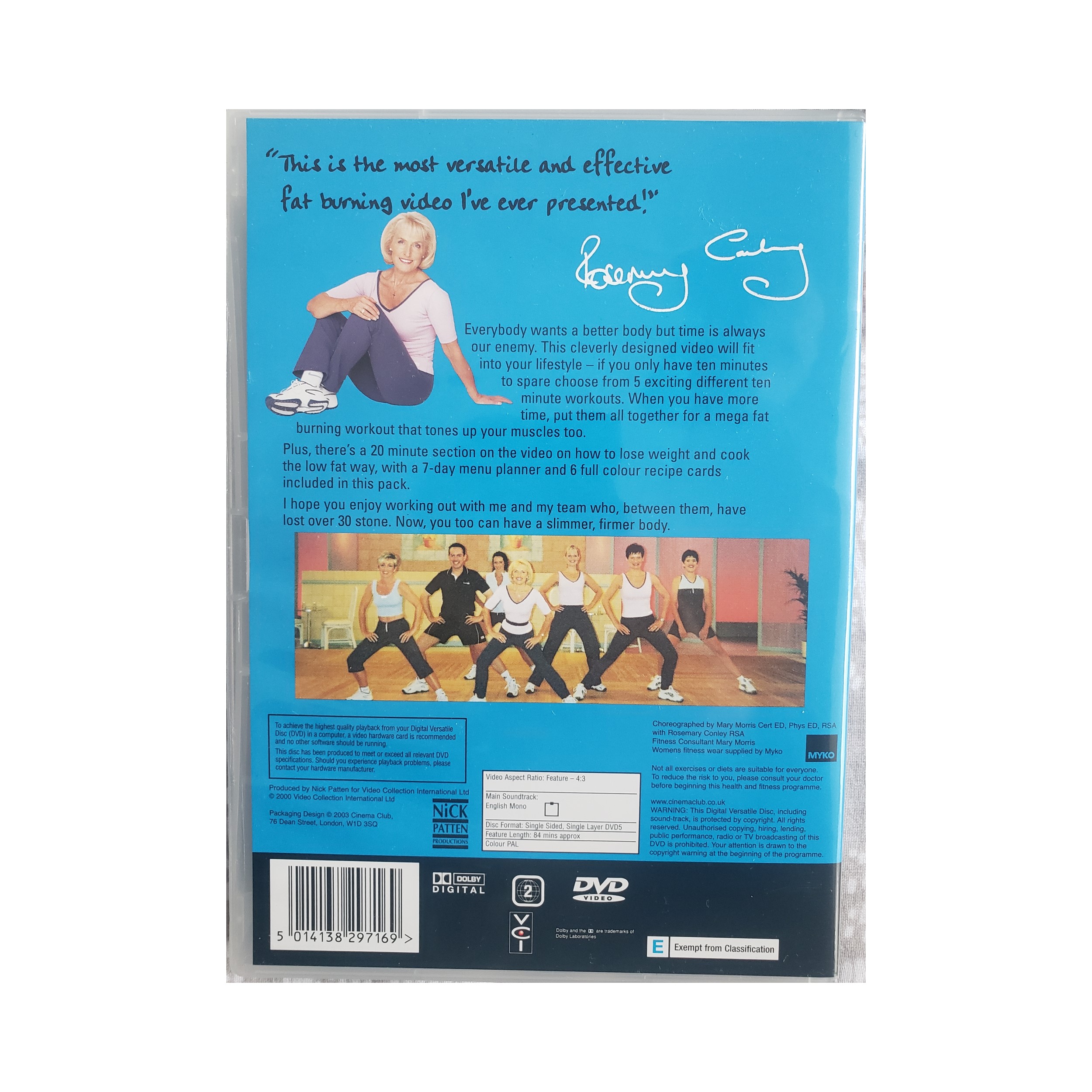 Image of the back cover of Rosemary Conley's Five Day Fat Burner Workout DVD