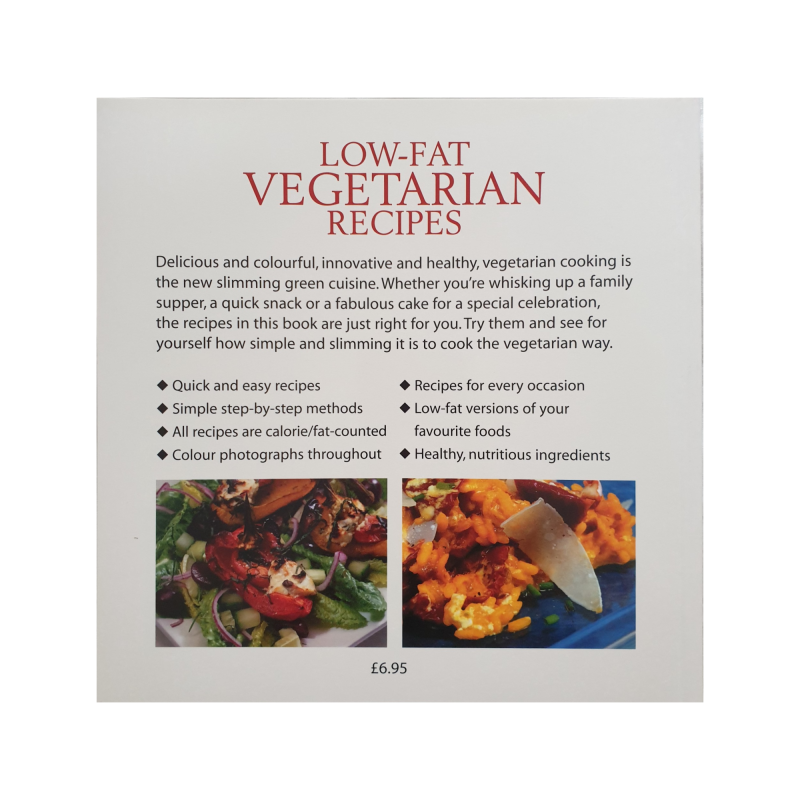 Rear cover of the soft-back book Low Fat Vegetarian Recipes by Rosemary Conley