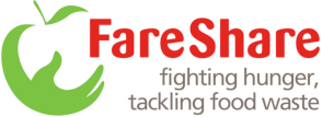 Logo featuring an apple and the wording Fare Share fighting hunger tackling food waste