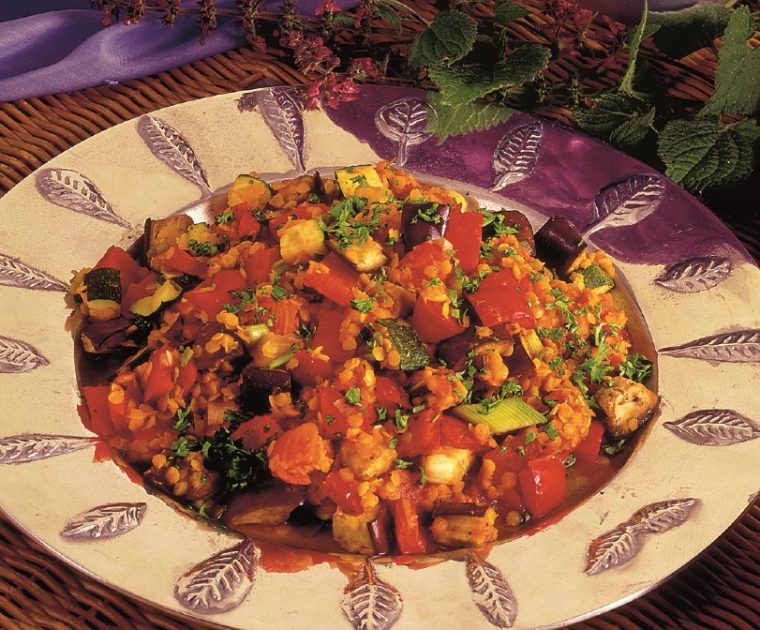 Plate of Roast Vegetable Lentil Dhal