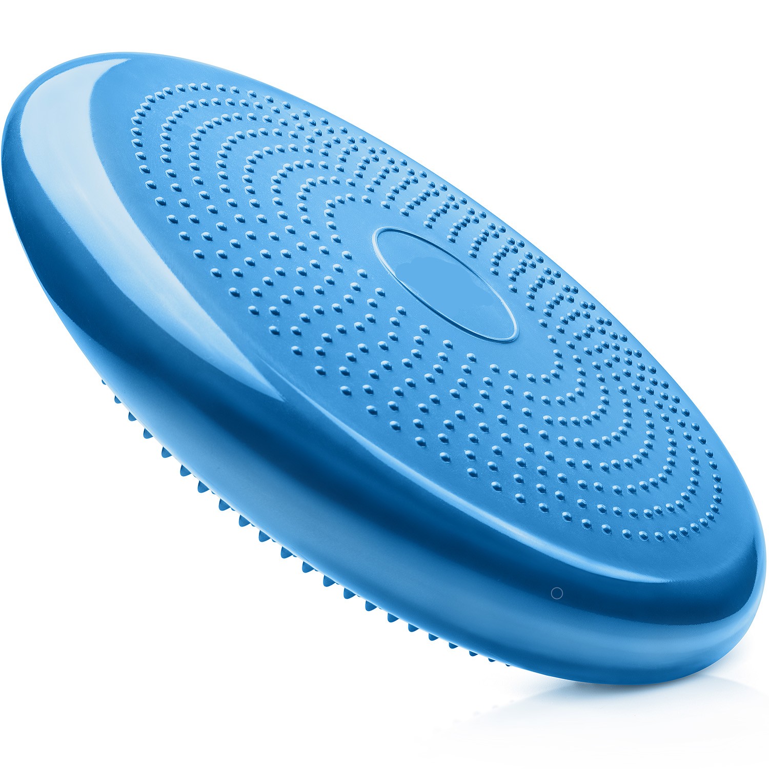 Side on angled view of the inflatable Balance Cushion in Blue