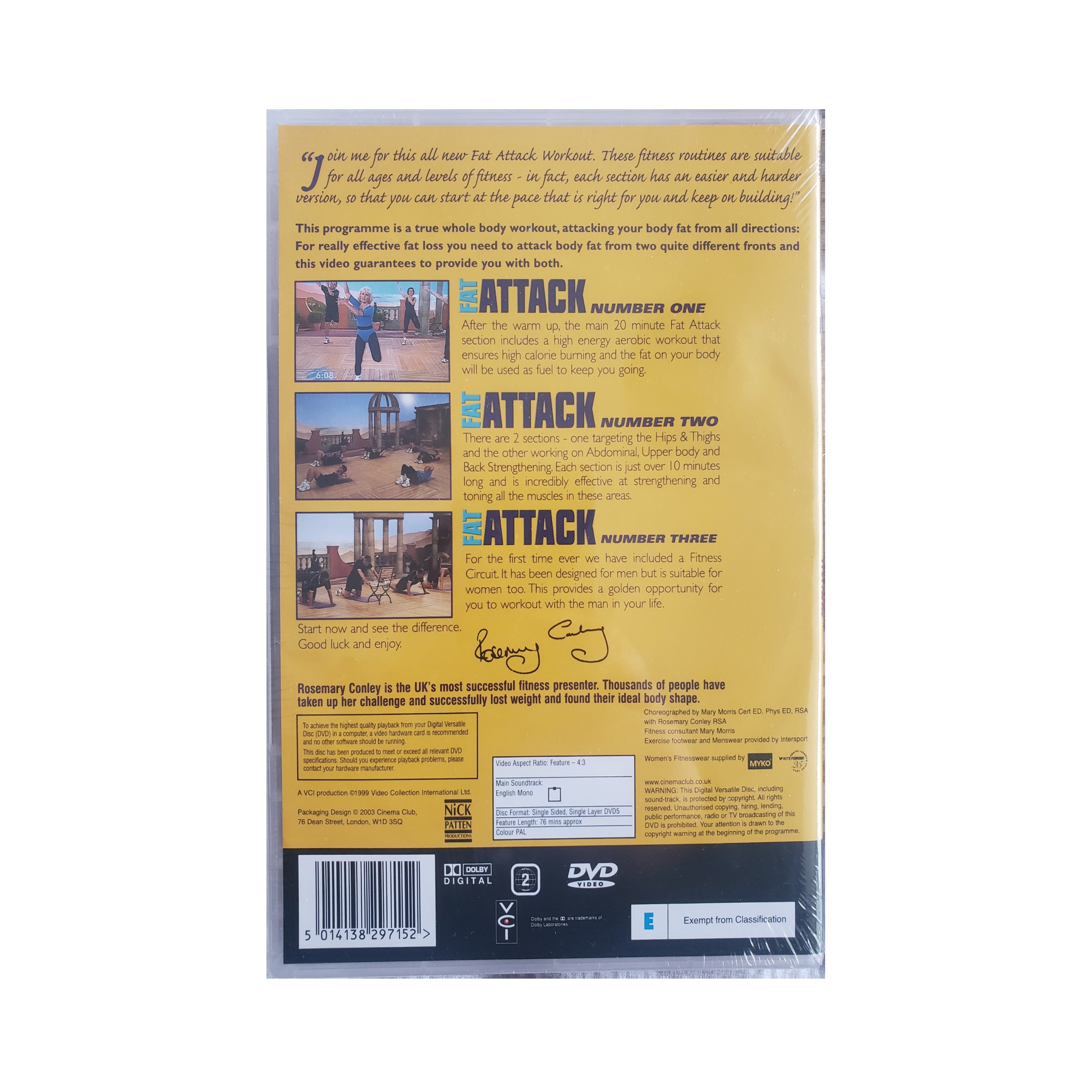 Image showing the back cover of Rosemary Conley's Fat Attack Workout DVD