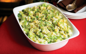 Celeriac, Swede and Sprout hash is a mix of these complementary vegetables along with some finely diced leeks, roasted in the oven in a ceramic dish.