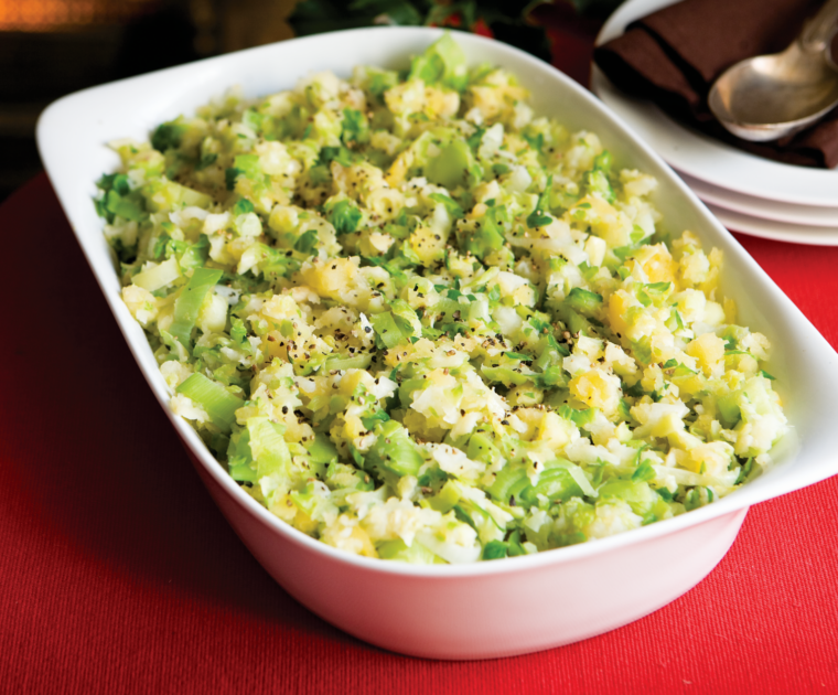 Celeriac, Swede and Sprout hash is a mix of these complementary vegetables along with some finely diced leeks, roasted in the oven in a ceramic dish.