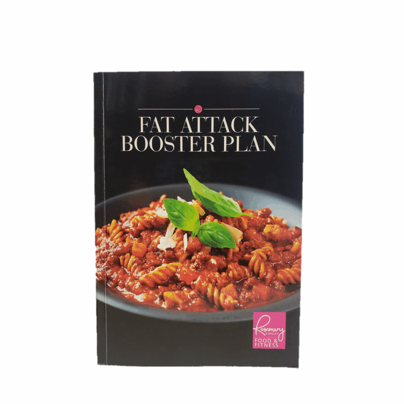 Front cover of The Fat Attack Booster Plan which was designed as the diet and fitness plan to be given out to members of Rosemary Conley Diet & Fitness classes in 2014.