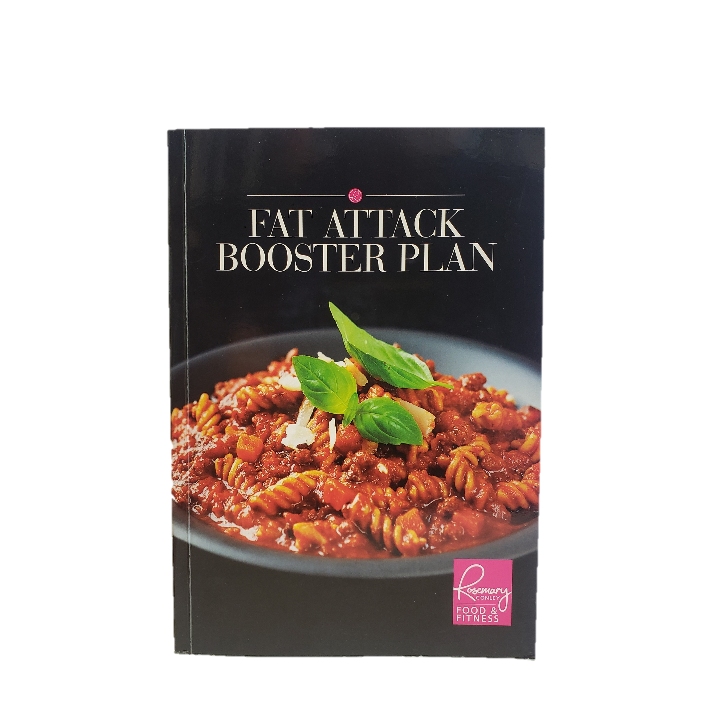 Front cover of The Fat Attack Booster Plan which was designed as the diet and fitness plan to be given out to members of Rosemary Conley Diet & Fitness classes in 2014.
