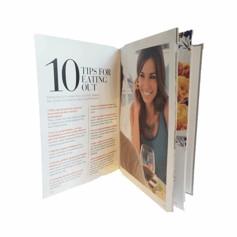 Inside pages of The Fat Attack Booster Plan showing the Top Ten Tips for weight loss. The book was designed as the diet and fitness plan to be given out to members of Rosemary Conley Diet & Fitness classes in 2014.