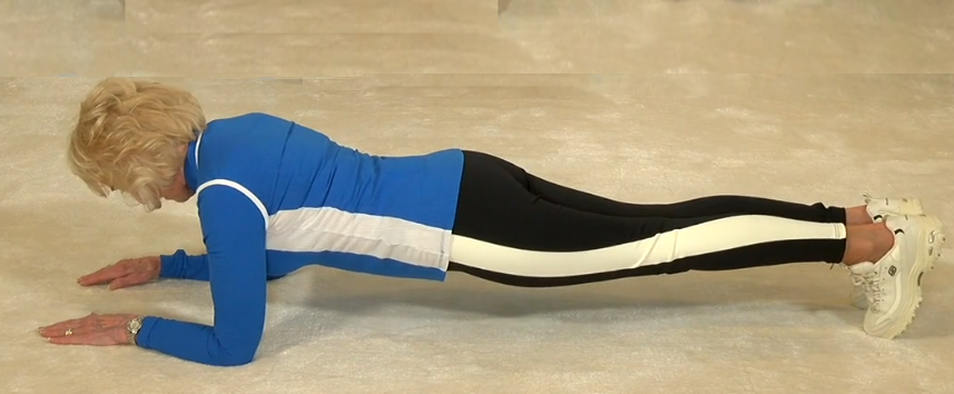 Fitness Snacks: Rosemary Conley demonstrating the position for how to do The Plank