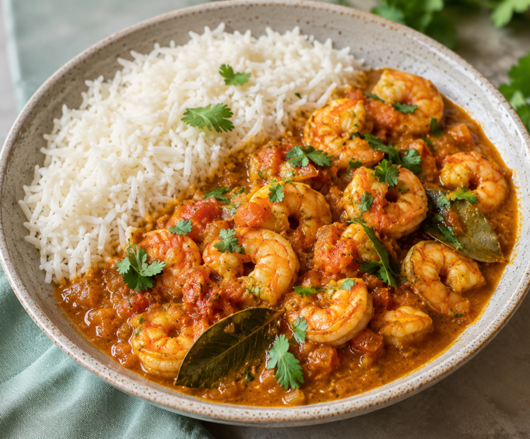 Prawn Curry served with white rice