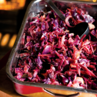 Red Cabbage cooked in Stout is a mix of red cabbage, apple and sugar baked in a covered roasting tray