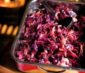 Red Cabbage cooked in Stout is a mix of red cabbage, apple and sugar baked in a covered roasting tray