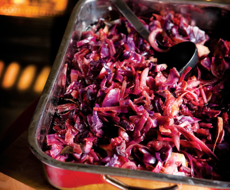 Red Cabbage cooked in Stout is a mix of red cabbage, apple and sugar baked in a covered roasting tray